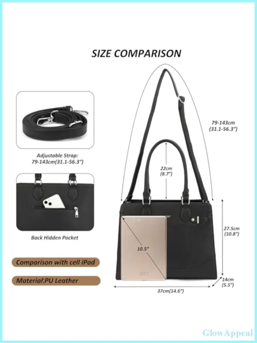 Vegan Leather Structured Tote Bag for Women Satchel Handbag Shoulder Work